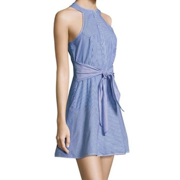 Parker Lauralie Combo Dress size 4 blue stripes halter fit & flare cotton lined - Picture 4 of 14
